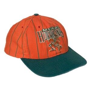Vintage Miami Hurricanes Collegiate Pin Striped Snapback Hat Cap Orange Green
